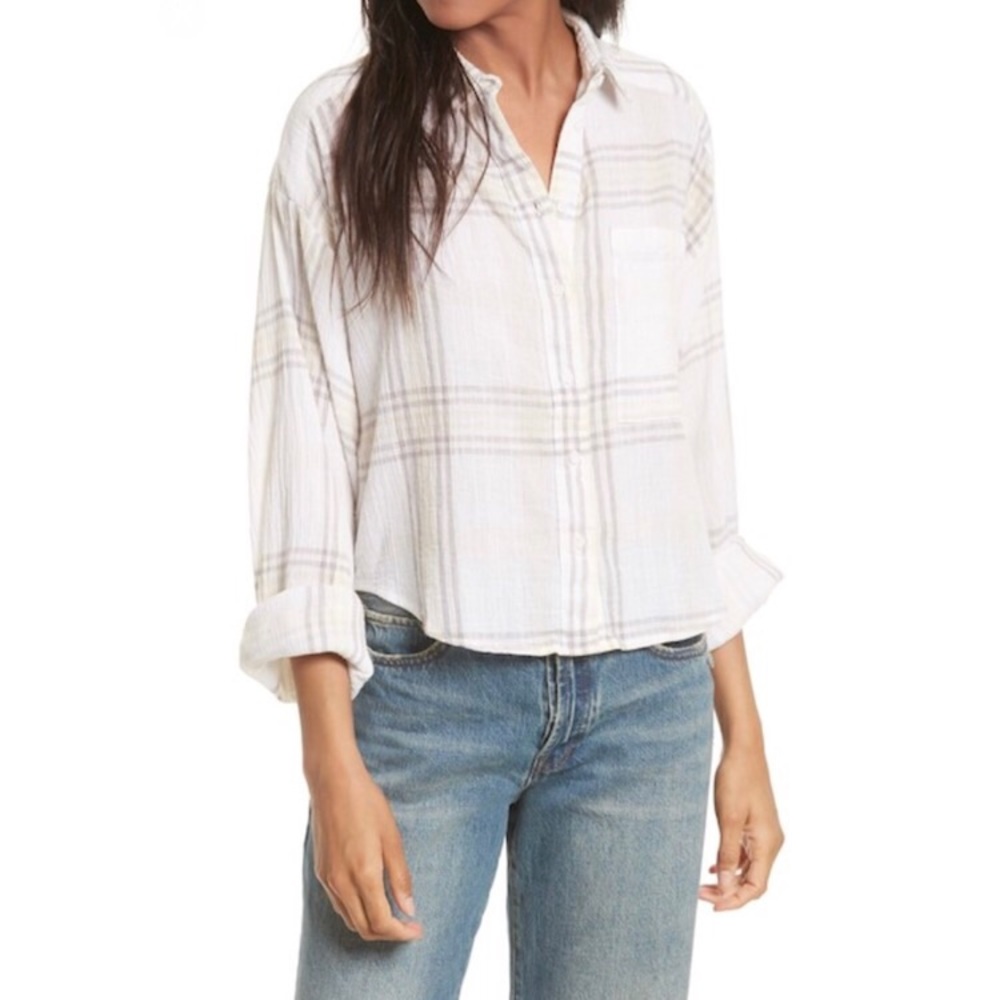 Free People Cutie Plaid Button-Down Dolman Sleeve